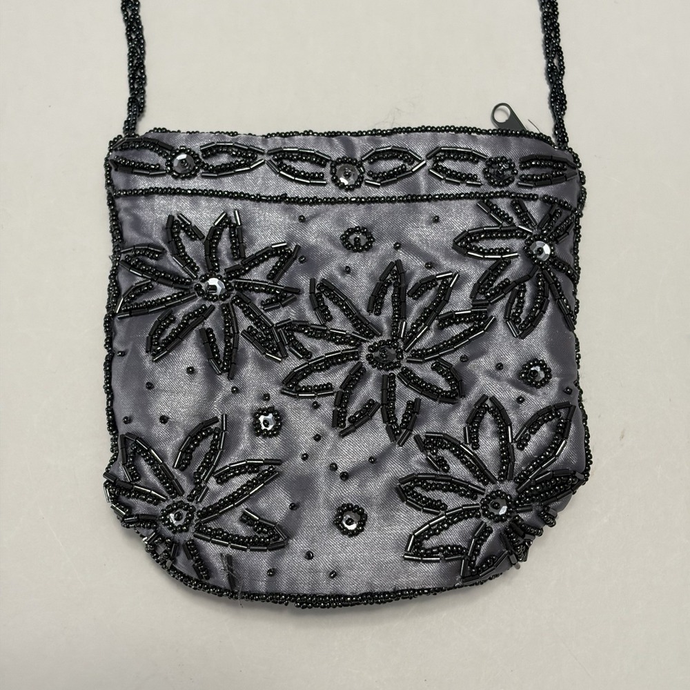 Vtg Whimsical Beaded Crossbody Purse Silver Fairy Grunge Y2K Prom Gala